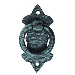 Olde Forge Ring Cabinet Drop Handle - 42mm Diameter on 80 x 38mm Plate - Antique Black Iron
