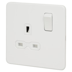 Knightsbridge 13A 1 Gang Screwless Flat Plate DP Switched Socket - Matt White with White Insert