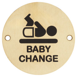 Hampstead Baby Change Door Sign - 75mm Diameter - Satin Brass
