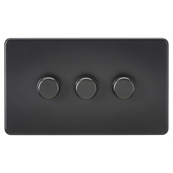 Knightsbridge 5 - 150W 3 Gang 2 Way Push On/Off Rotary Intelligent LED Dimmer Switch - Matt Black