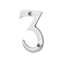 76mm Screw Fix Door Numeral - 3 - Polished Chrome