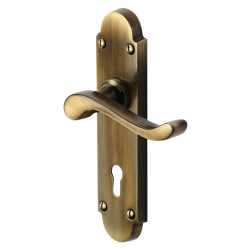 Heritage Brass by M Marcus Antique Brass Scroll Keyhole Lock Door Handles - Savoy Range - 171 x 42mm