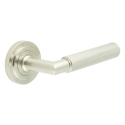 Burlington by Frelan Satin Nickel Knurled Fire Rated Door Handles on Round Stepped Rose - Piccadilly Range