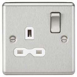 Knightsbridge 13A 1 Gang Double Pole Switched Socket - Brushed Chrome with White Insert