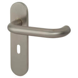 Altro Satin Stainless Steel 19mm Return to Door Keyhole Lock Door Handles - Radius - 57mm c/c