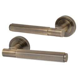 Altro Antique Brass Hexagonal Door Handles on Round Rose - Juno Range