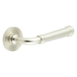 Burlington by Frelan Satin Nickel Fire Rated Door Handles on Round Reeded Rose - Highgate Range