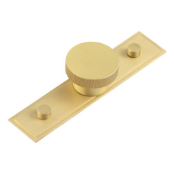 Hoxton by Frelan Thaxted Lines Round Cabinet Knob on Stepped Backplate - 40mm Diameter - Satin Brass