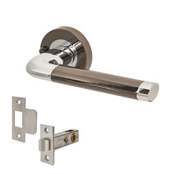 Excel Polished Chrome/Black Nickel Privacy Door Handles on Round Rose - Argo Range