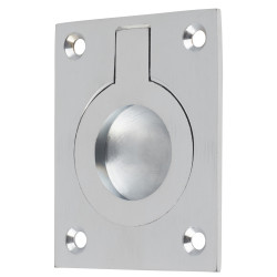 Altro Rectangular Flush Ring Cabinet Pull Handle - 63 x 50mm - Satin Chrome