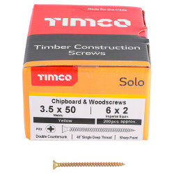 TIMCO Solo Chippy Pozi Countersunk Wood Screws - 3.5 x 50mm - Yellow Zinc - Pack of 200