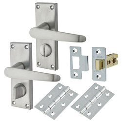 Touchpoint Satin Chrome Budget Straight Privacy Door Handles Pack - Short Plate