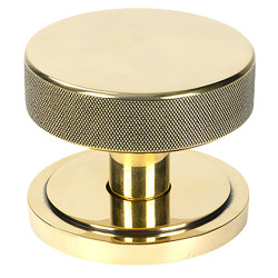 From The Anvil Brompton Round Knurled Centre Door Knob on Art Deco Rose - 90mm Rose - Aged Brass