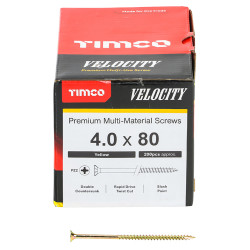 TIMCO Velocity Pozi Countersunk Wood Screws - 4.0 x 80mm - Yellow Zinc - Pack of 200