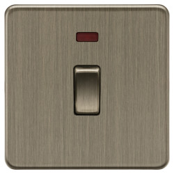 Knightsbridge 20A 1 Gang Screwless Flat Plate Double Pole Appliance Switch with Neon - Ant Brass