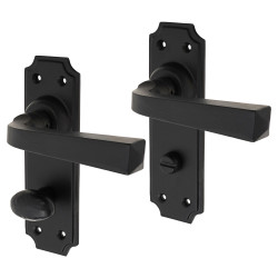 Olde Forge Smooth Black Bathroom Door Handles - York Range - 152 x 48mm