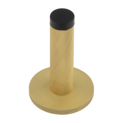 Burlington by Frelan Knurled Projection Door Stop on Knurled Rose - 76mm Projection - Satin Brass