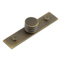 Hoxton by Frelan Sturt Grooved Round Cabinet Knob on Plain Backplate - 30mm Diameter - Antique Brass