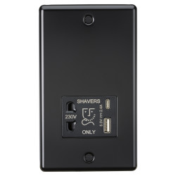 Knightsbridge 230V Shaver Socket with Type A/C USB Ports - 2.4A - Matt Black