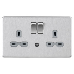 Knightsbridge 13A 2G DP Switched Socket - Photocell Nightlight Function - Brushed Chrome/Grey