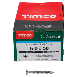 TIMCO Classic Pozi Countersunk Wood Screws - 5.0 x 50mm - A2 Stainless Steel - Pack of 200