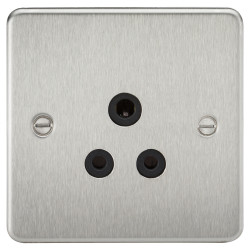 Knightsbridge 5A Flat Plate Unswitched Round Pin Socket - Brushed Chrome with Black Insert