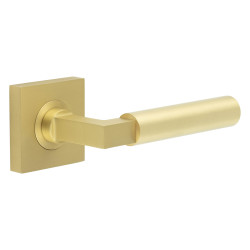 Burlington by Frelan Satin Brass Fire Rated Door Handles on Square Rose - Westminster Range
