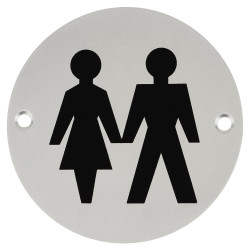 Touchpoint Unisex Toilet Door Sign - 75mm Diameter - Satin Aluminium
