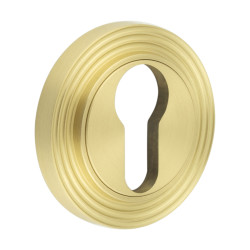 Burlington BUR61 by Frelan Escutcheon on Reeded Rose - 53mm Diameter - Euro - Satin Brass