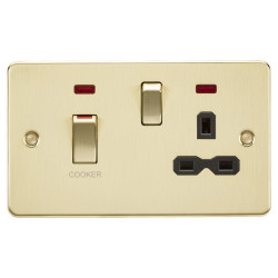 Knightsbridge 45A Flat Plate DP Cooker Switch & 13A Socket with Neons - Brushed Brass/ Black Insert