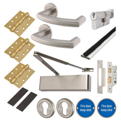 Heavy Duty Euro Lock Door Handle on Rose Fire Door Kit - Power Size 2-5 - Stainless Steel