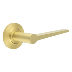 Burlington by Frelan Satin Brass Fire Rated Door Handles on Round Chamfered Rose - Knightsbridge Range