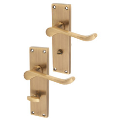 Touchpoint Antique Brass Victorian Scroll Bathroom Door Handles - 155 x 42mm