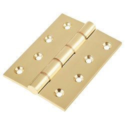 Double Phosphor Bronze Washered Butt Door Hinge - 100 x 75 x 4mm - Polished Brass - Pair