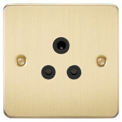 Knightsbridge 5A Flat Plate Unswitched Round Pin Socket - Brushed Brass with Black Insert