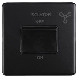 Eurolite Concealed 10A 1 Gang Screwless Flat Plate Triple Pole Fan Isolator Switch - Matt Black