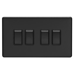 Eurolite Concealed 10A 4 Gang 2 Way Screwless Flat Plate Light Switch - Matt Black/Black