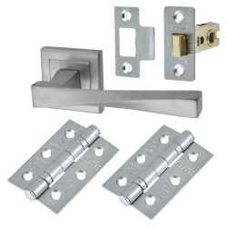 Altro Satin Chrome Latch Door Handles on Square Rose Pack - Spirit Range