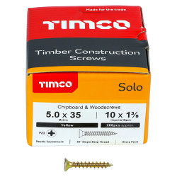 TIMCO Solo Chippy Pozi Countersunk Wood Screws - 5.0 x 35mm - Yellow Zinc - Pack of 200