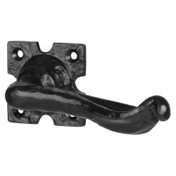 Olde Forge Antique Black Scroll Door Handles on Square Rose