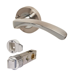 Excel Polished Chrome/Satin Nickel Smartlatch Privacy Door Handles on Round Rose - Arc Range