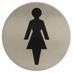 Altro Female Toilet Door Sign - Self Adhesive - 75mm Diameter - Satin Stainless Steel