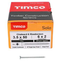 TIMCO Solo Chippy Pozi Countersunk Wood Screws - 3.5 x 50mm - Zinc Plated - Pack of 200