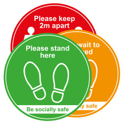 Social Distance Floor Sign - Please Keep 2m Apart - 400mm Diameter - Pack of 3