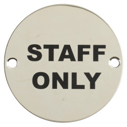 Altro Staff Only Door Sign - 75mm Diameter - Polished Stainless Steel