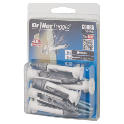 Cobra DrillerToggle Heavy Duty Self Drilling Plasterboard Fixing - M5 x 75mm Bolt - White - Pk of 6