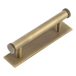 Hoxton by Frelan Thaxted 15mm Lines T-Bar Cabinet Pull Handle on Plain Backplate - 96mm c/c - Antique Brass