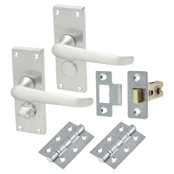 Touchpoint Satin Chrome Victorian Straight Privacy Latch Door Handles Pack - Short Plate