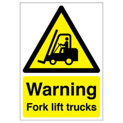Altro Warning Fork Lift Trucks Sign - 420 x 297mm - Rigid Plastic