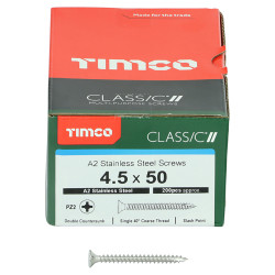 TIMCO Classic Pozi Countersunk Wood Screws - 4.5 x 50mm - A2 Stainless Steel - Pack of 200